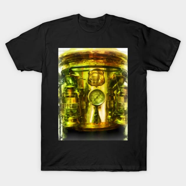 Fire Truck - Gauge and Two Brass Lanterns on Fire Truck T-Shirt by SusanSavad